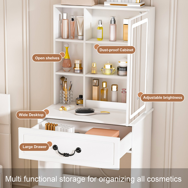 Modern Mini Dressing Table with LED-lit Mirror & Hidden Storage,Includes Padded Stool,Adjustable… image 11