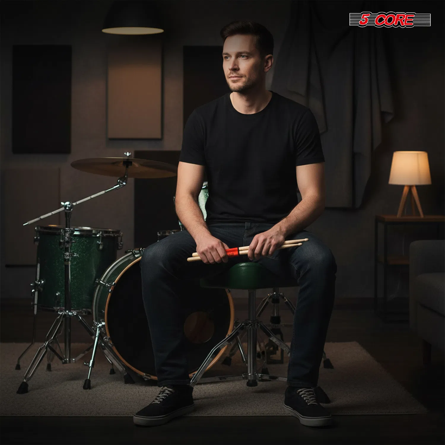 5Core Drum Throne 4" Cushion Padded Stool w Backrest Airlift Height Adjustable Chair w 441Lb Capcity image 9