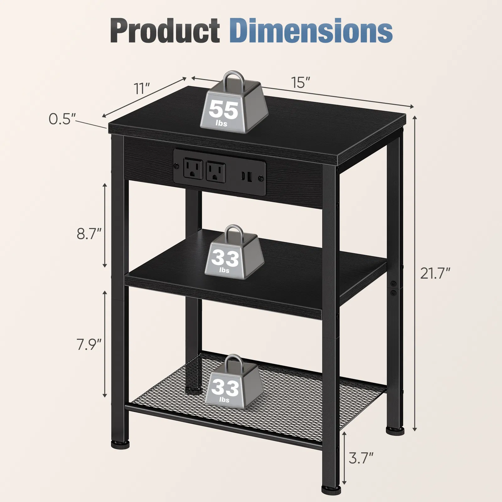 Charging Side Table with Adjustable Shelves, picture 4 of 8