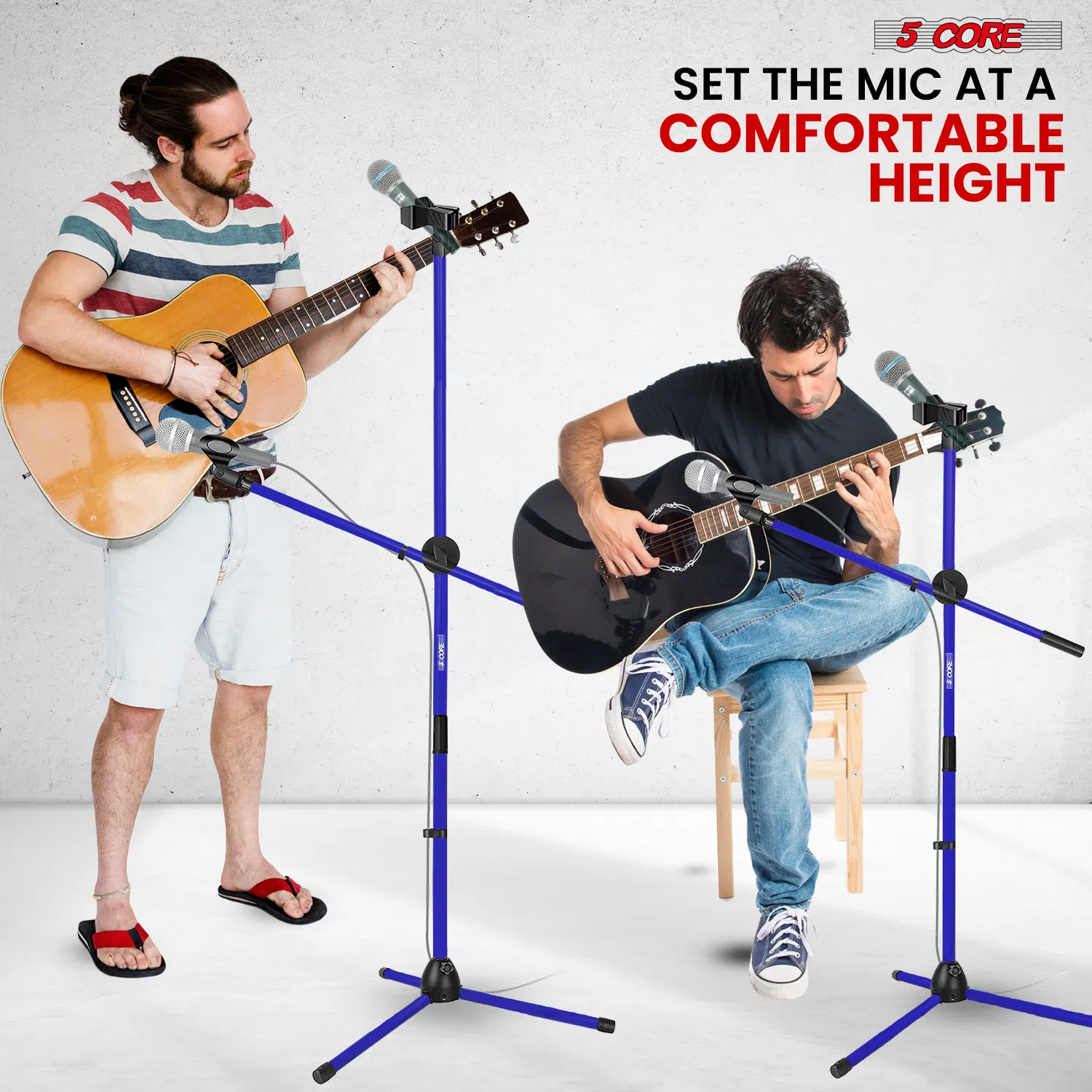 5 Core Mic Stand Floor Height Adjustable Tripod Microphone Stands w Extending Telescoping Boom Arm - MS DBL G image 6