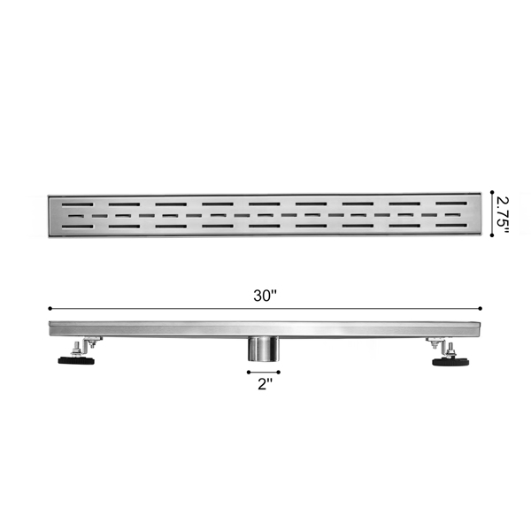 30 Inch Linear Shower Drain with Removable Brick Patterned Grate Cover, 304 Stainless Steel Shower Floor Drain with Hair Strainer and Leveling Feet-17