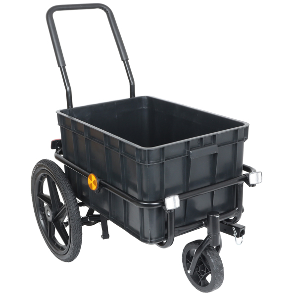 2-in-1 Bike Cargo Trailer Pushcart, Bicycle Trailer with Removable Box and Waterproof Cover, Black, Pushcart Stroller with Tow Hitch and Removable Handlebar, black -56