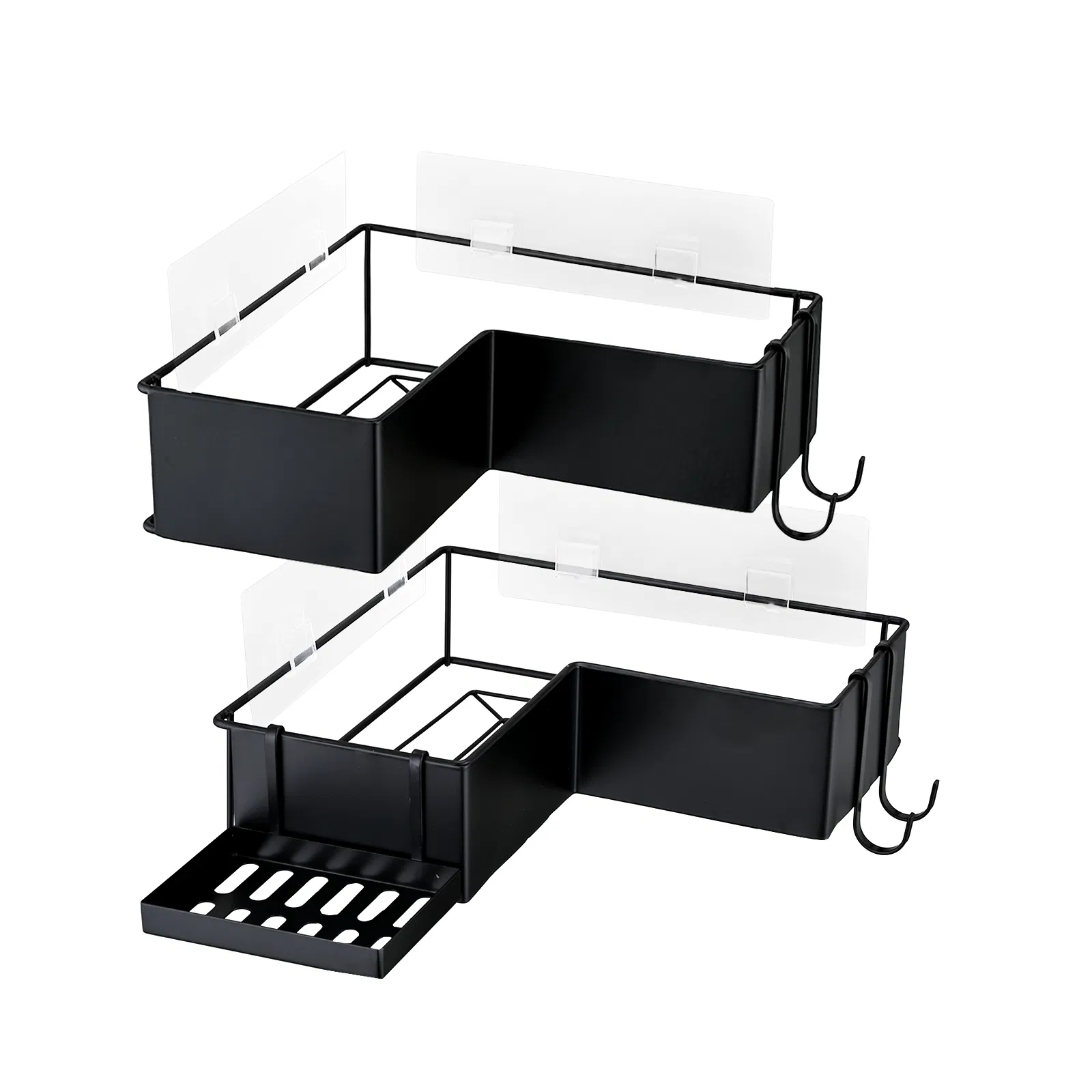 2-Pack Drill-Free Adhesive Corner Shower Caddy Organizer with Soap Holder and 4 Hooks