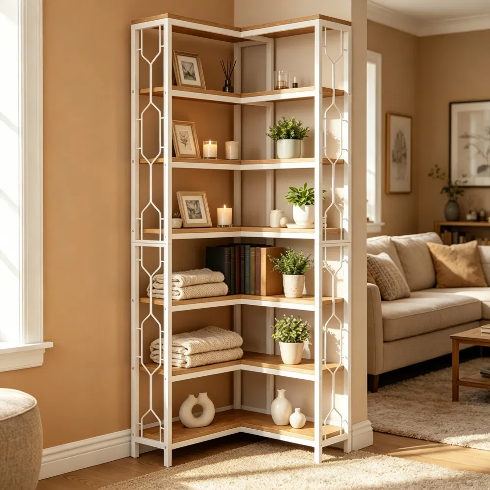 Corner Bookshelf with Adjustable Feet, picture 3 of 5
