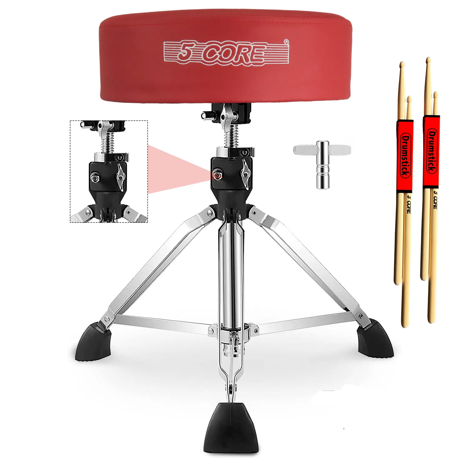 5 Core Drum Throne 4" Thick Padded Guitar Stool 400Lb Capacity Drummer Chair Swivel Adjustable