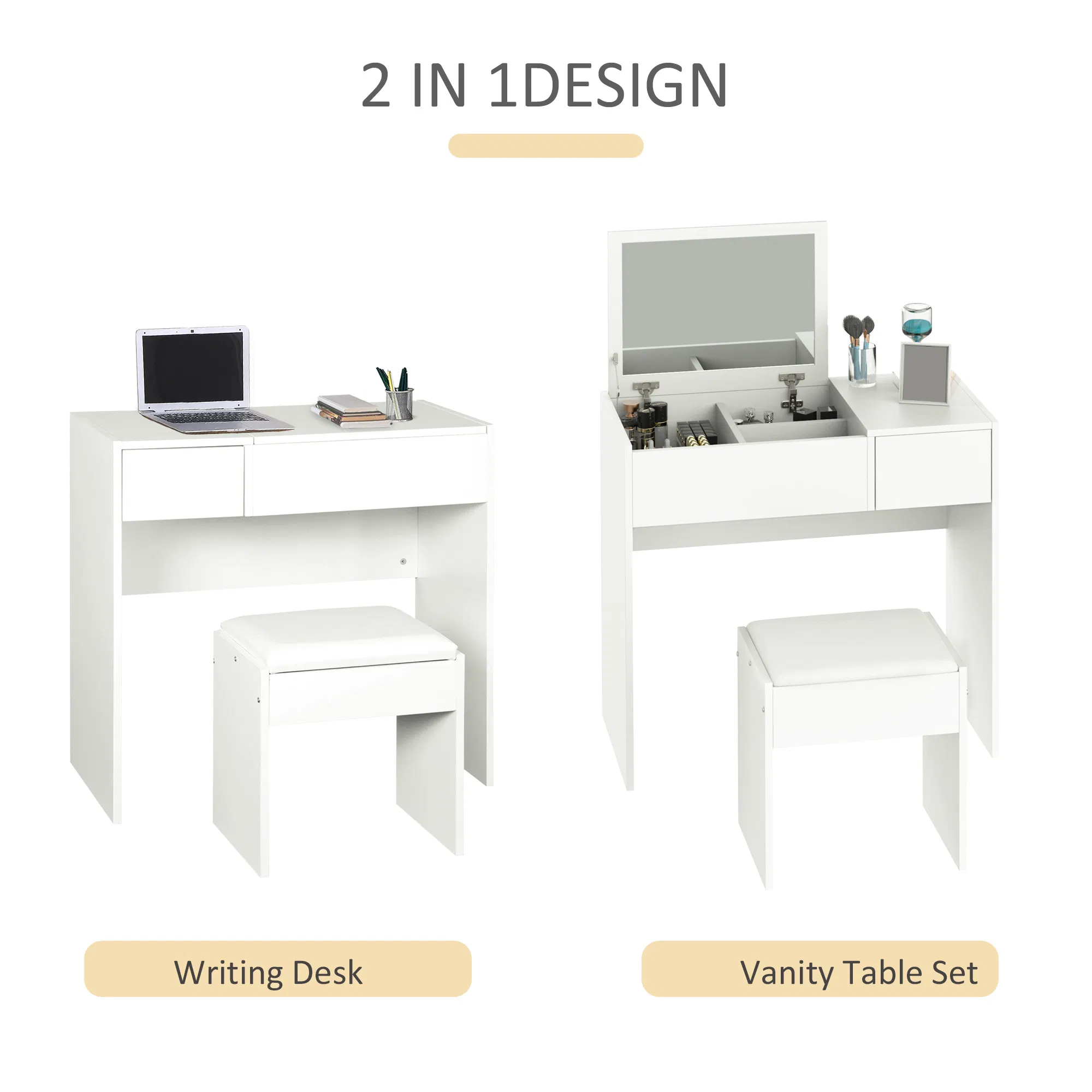 Vanity Set with Flip Top Mirror, picture 2 of 5