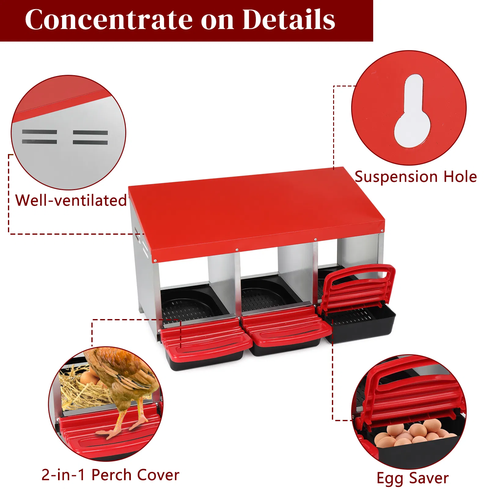 3 Compartment Roll Out Chicken Nesting Box with Plastic Basket, Egg Nest Box Chicken Laying Box Hens… image 10