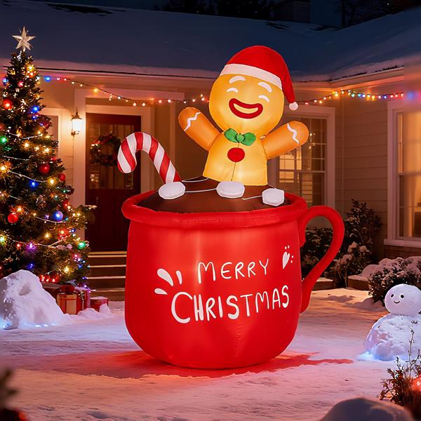6.5FT Lighted Christmas Inflatable Decoration, Inflatable Gingerbread Man in Cup, Funny Blow Up Yard Decorations with Built-in LED Lights for Holiday Party Front Yard Lawn Garden Decor-13