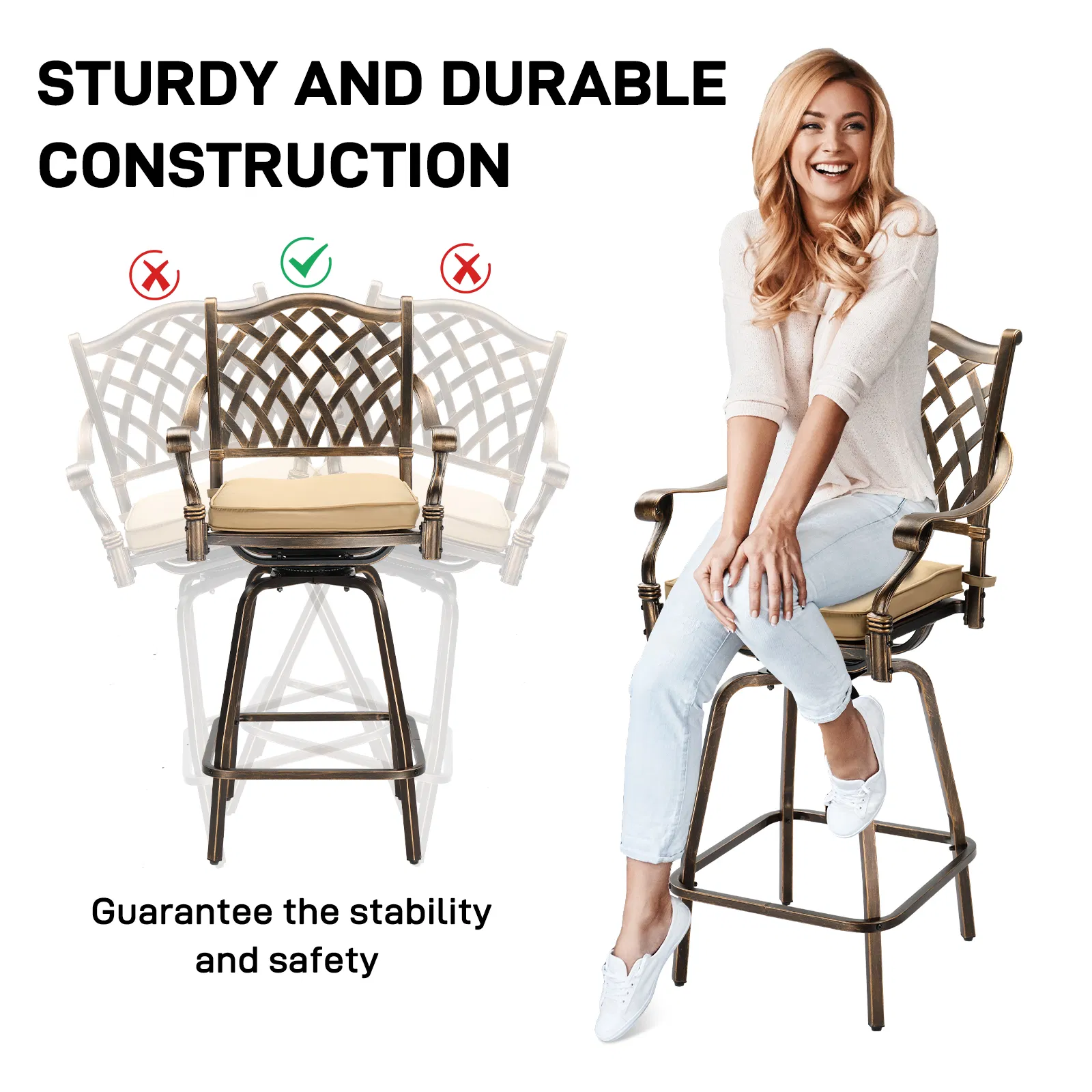 Cast Aluminum Swivel Bar Stools, picture 4 of 5