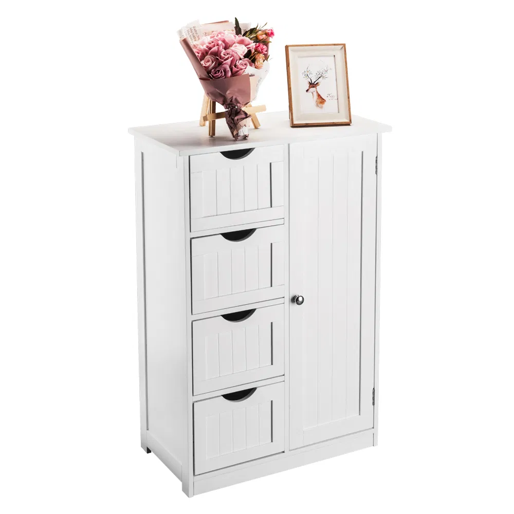 Single Door Bathroom Storage Cabinet with 4 Drawers White image 2