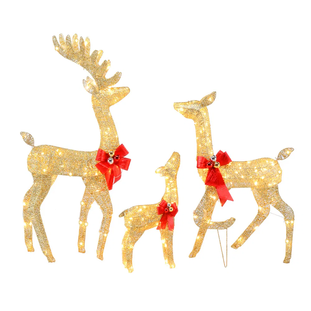 3pcs 54*20*122cm 30.00V 3.60W Family Elk Golden Iron Frame Cotton Thread Green Onion Powder Courtyard Elk Decoration image 4