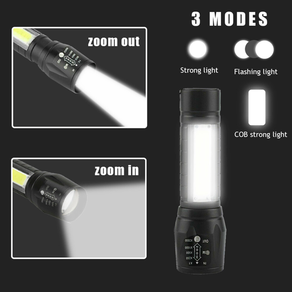 2Pcs Mini Zoomable LED Flashlight USB RechargeableCamping Hiking Flashlight Work light-14