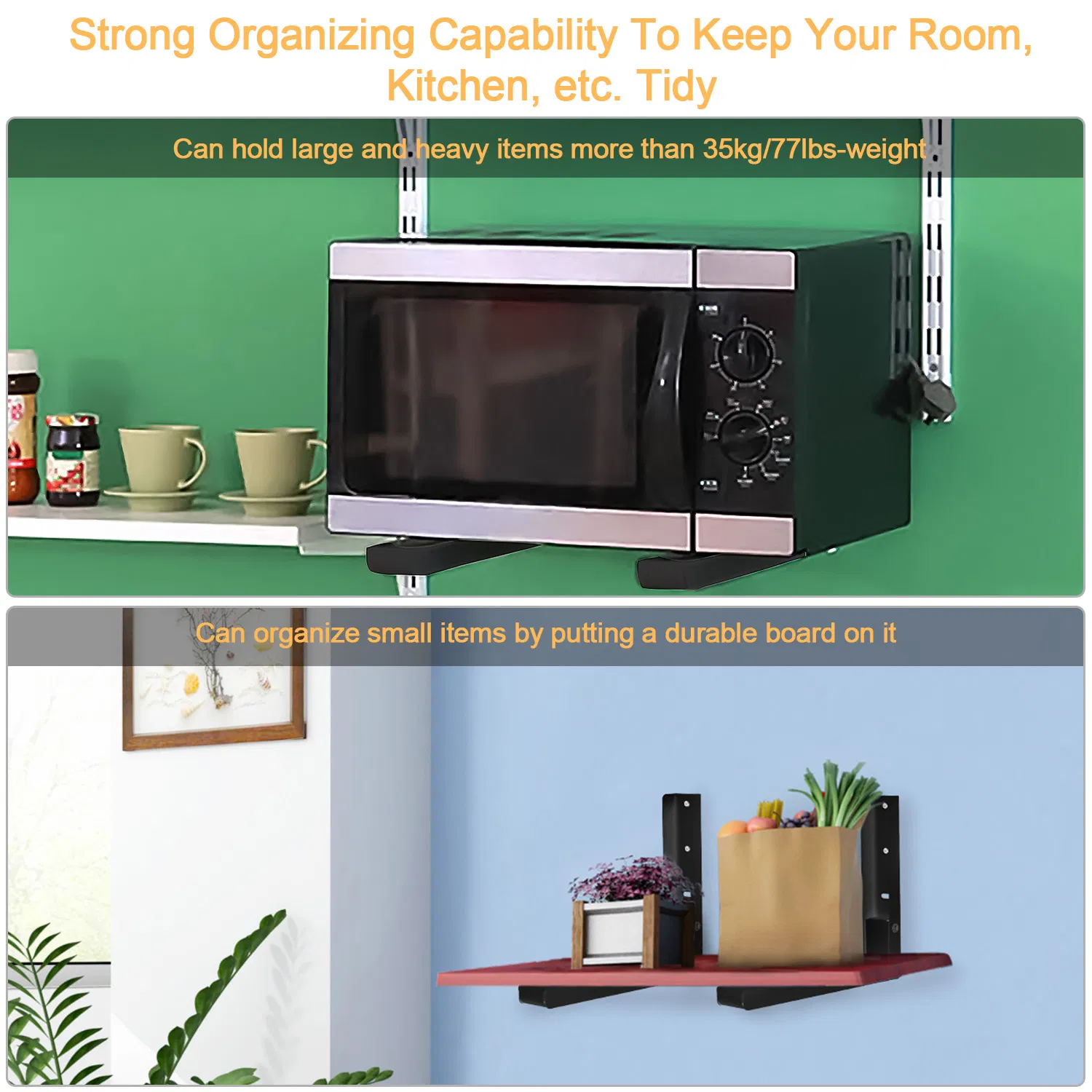 Multi-Functional L-Shape Wall Mount Bracket, Adjustable Retractable Microwave Shelf, Heavy-Duty Anti-Rust Steel Storage Rack for Indoor & Outdoor Use