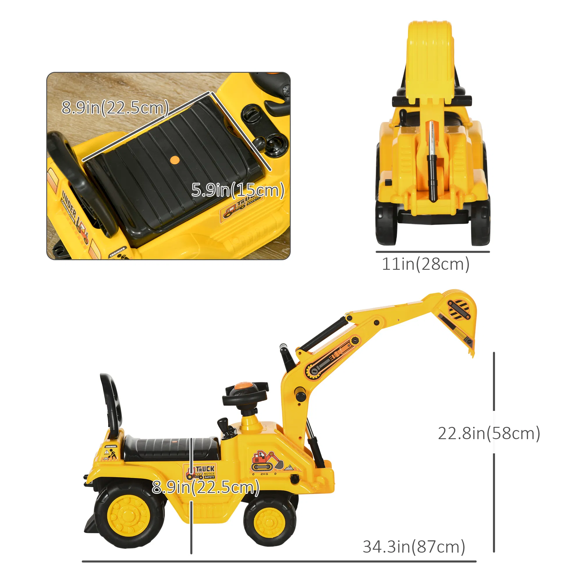 NO POWER 3 in 1 Ride on Toy Excavator Digger Scooter Pulling — photo 6