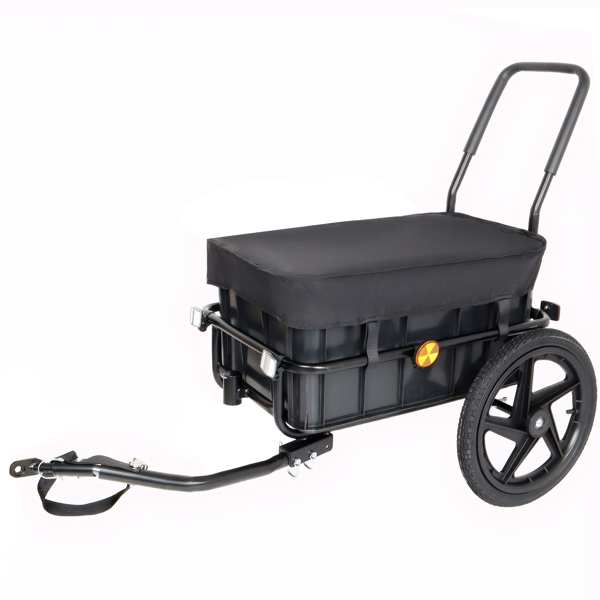 2-in-1 Bike Cargo Trailer Pushcart, Bicycle Trailer with Removable Box and Waterproof Cover, Black, Pushcart Stroller with Tow Hitch and Removable Handlebar, black -49