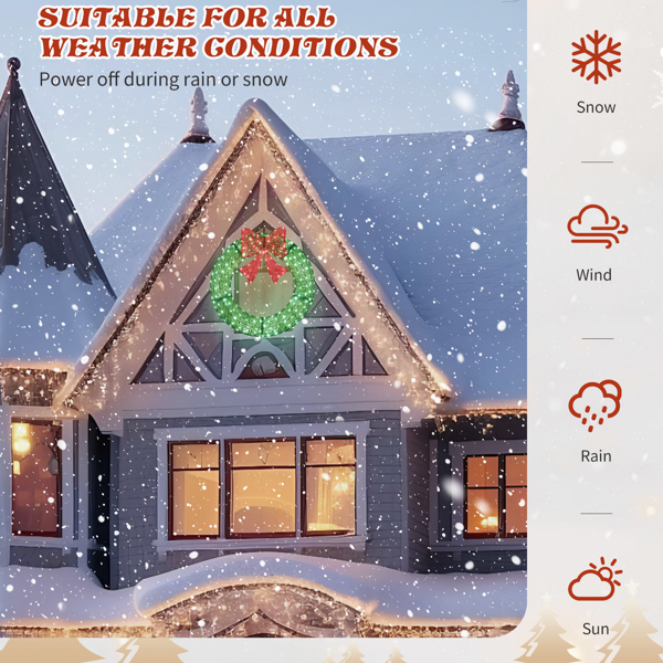 36in Pre-lit Outdoor Christmas Wreath Decoration, Lighted Metal Wreath with Red Bow, Remote Control LED Lights with Timer, for Front Door Gate Wall Indoor Outdoor Holiday Party-18