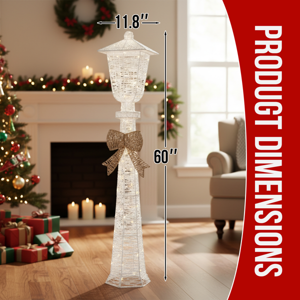 5FT Lighted Lamp Post with Bowknot Christmas Decorations, Pre-lit Holiday Decor with 110 Warm White LED Lights for Xmas Outdoor Indoor Decor Lighted Holiday Displays-14
