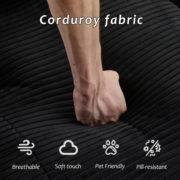 Modern Memory Foam Compressed Sofa,Single Chaise Longue for Living Room,Pet-Friendly Cloud Modular Sectional Sofa,Corduroy Fabric,Movable Ottoman,No Assembly required,Black-10