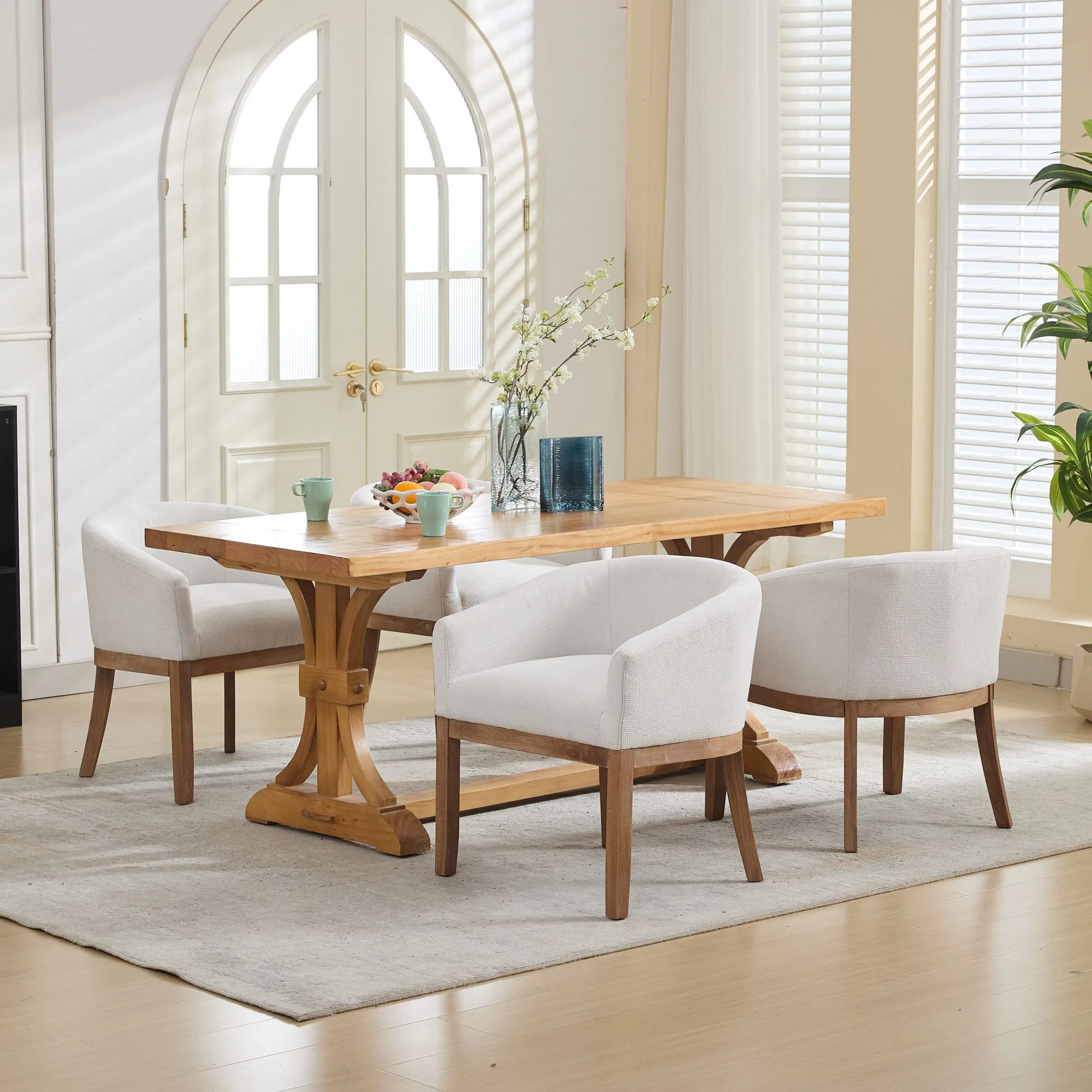 Mid Century Modern Upholstered Barrel Dining Chairs with Arms,Farmhouse Linen Kitchen & Dining Room… image 9