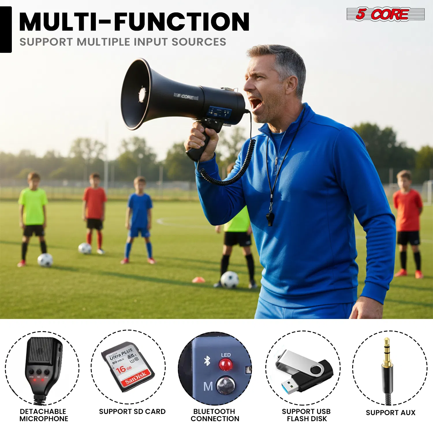 5 Core Megaphone Speaker 100/50W Loud Rechargeable/ Battery Power Bullhorn image 4