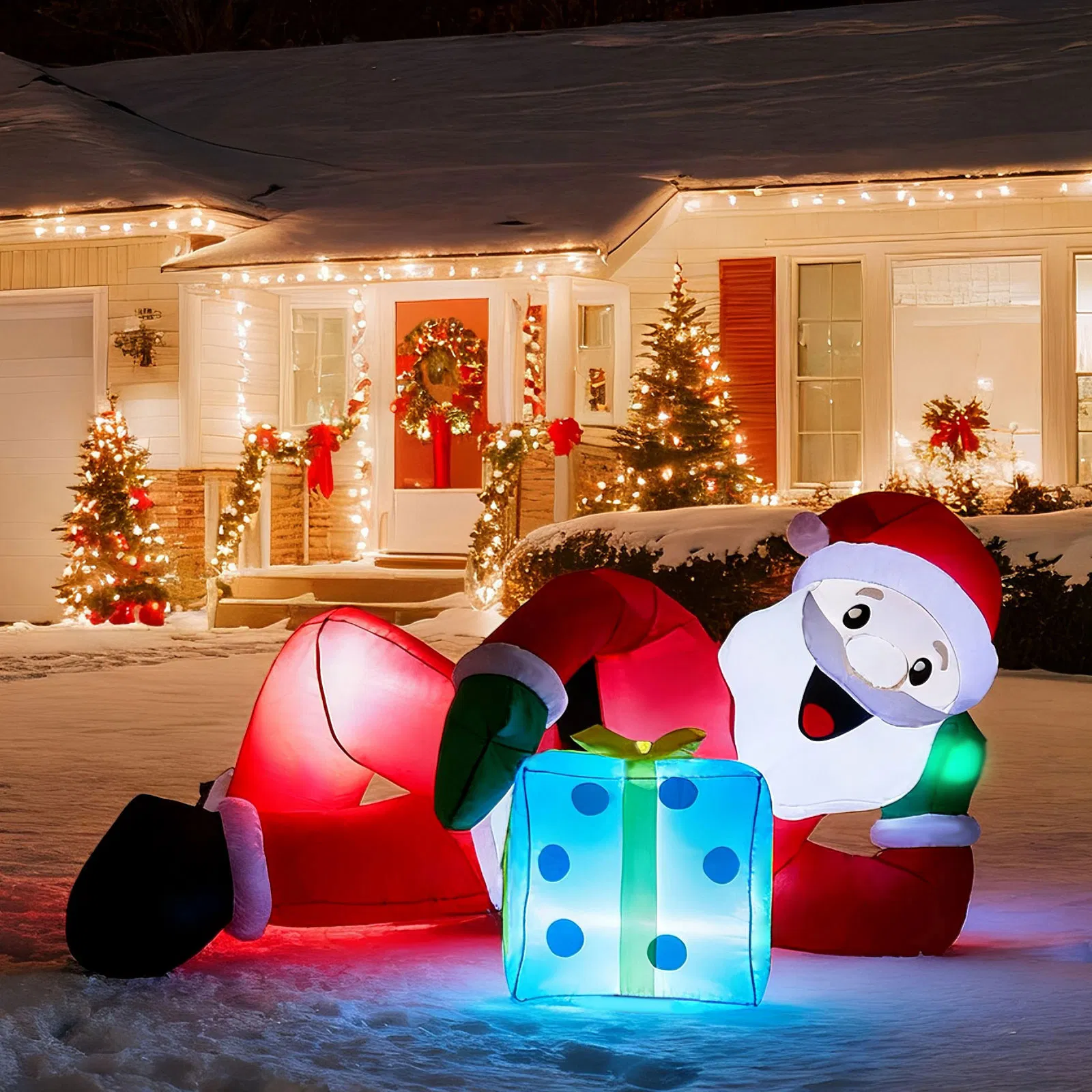7FT Lighted Christmas Inflatable Decoration, Inflatable Santa Lying on Floor, Funny Blow Up Yard Decorations with Built-in LED Lights for Holiday Party Front Yard Lawn Garden Decor image 8