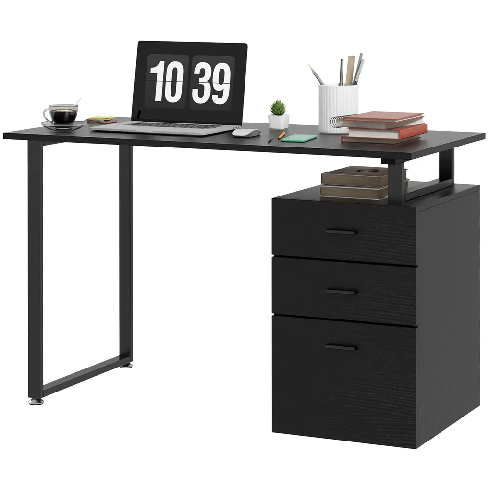 47" Computer Desk with Drawers, Modern Writing Desk with Storage File Drawers for Home Office, Study, Black