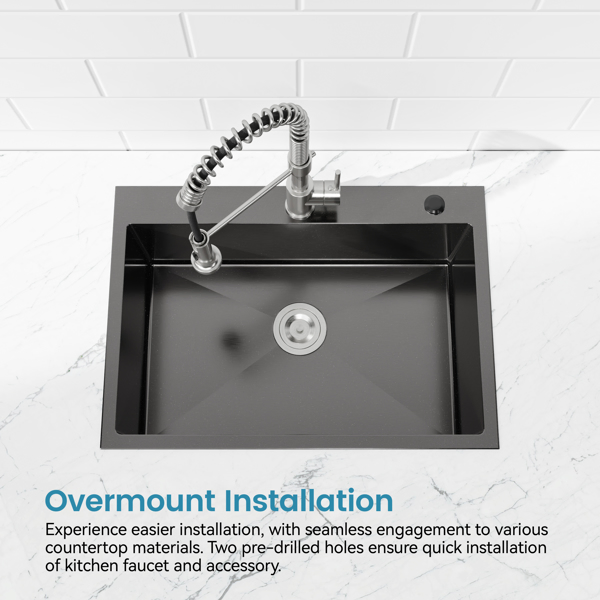 Kitchen Sink, 33″x22″ Single Bowl, Overmount Handmade Sink in Black, with US Standard Drain and Hook[Unable to ship on weekends,usps/fedex]-12