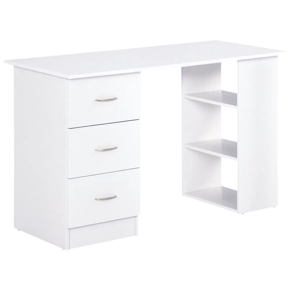 47 Inches Home Office Desk with 3-Tier Storage Shelves, Computer Desk with Drawers, Study Writing Table, White