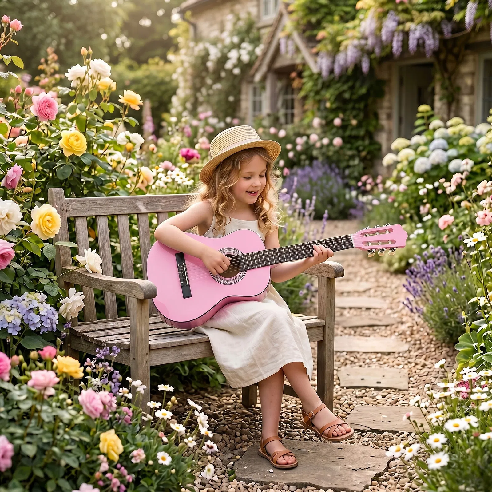 Light pink 30-inch Round Acoustic Guitar with Picks, Strings, Capo, Case, Tuner, and Strap image 10