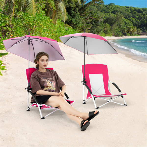 2 Pack Pink Umbrella Chair for Adults with Adjustable Parasol, Portable Backpack Beach Chair-20