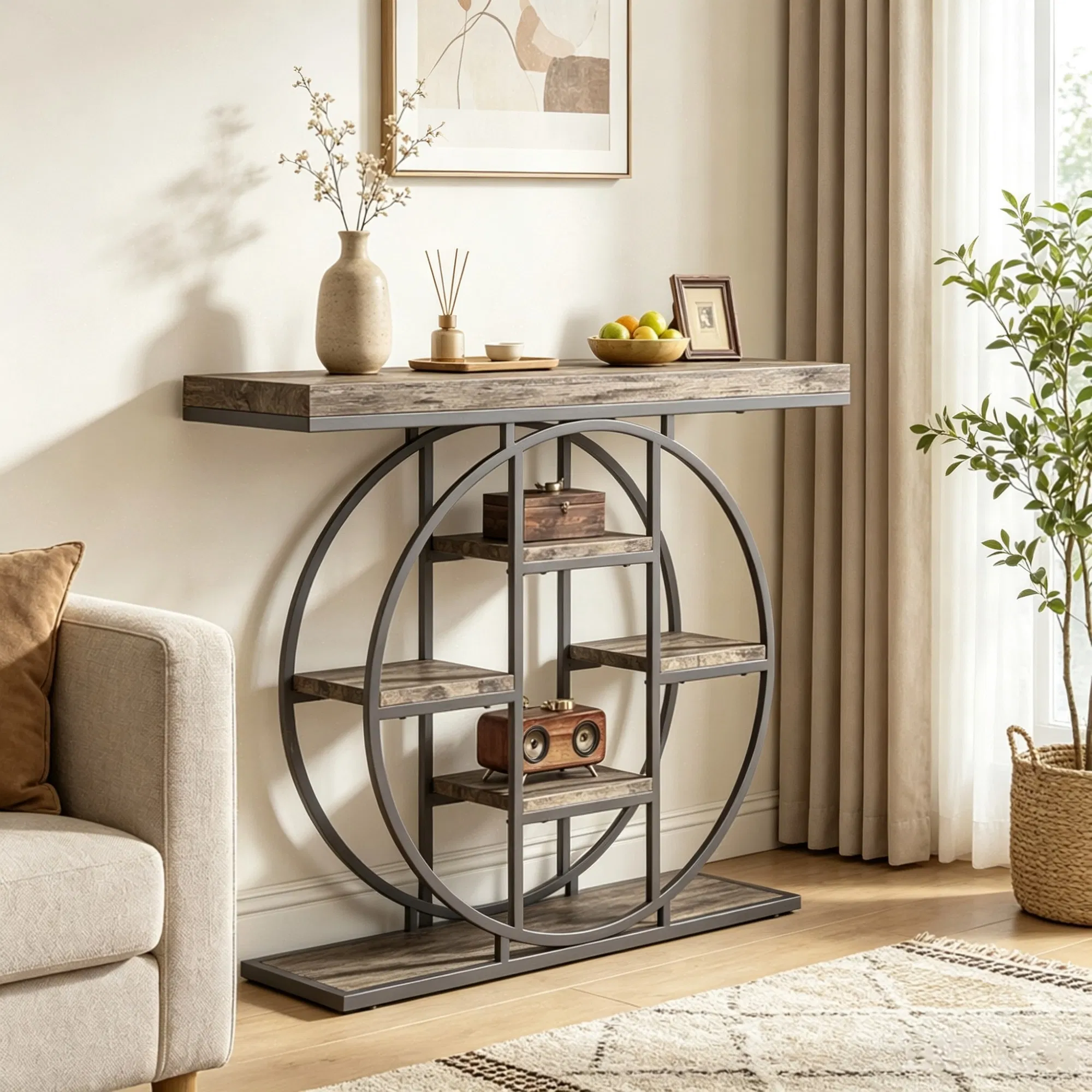 Industrial Console Table with Storage, picture 4 of 5
