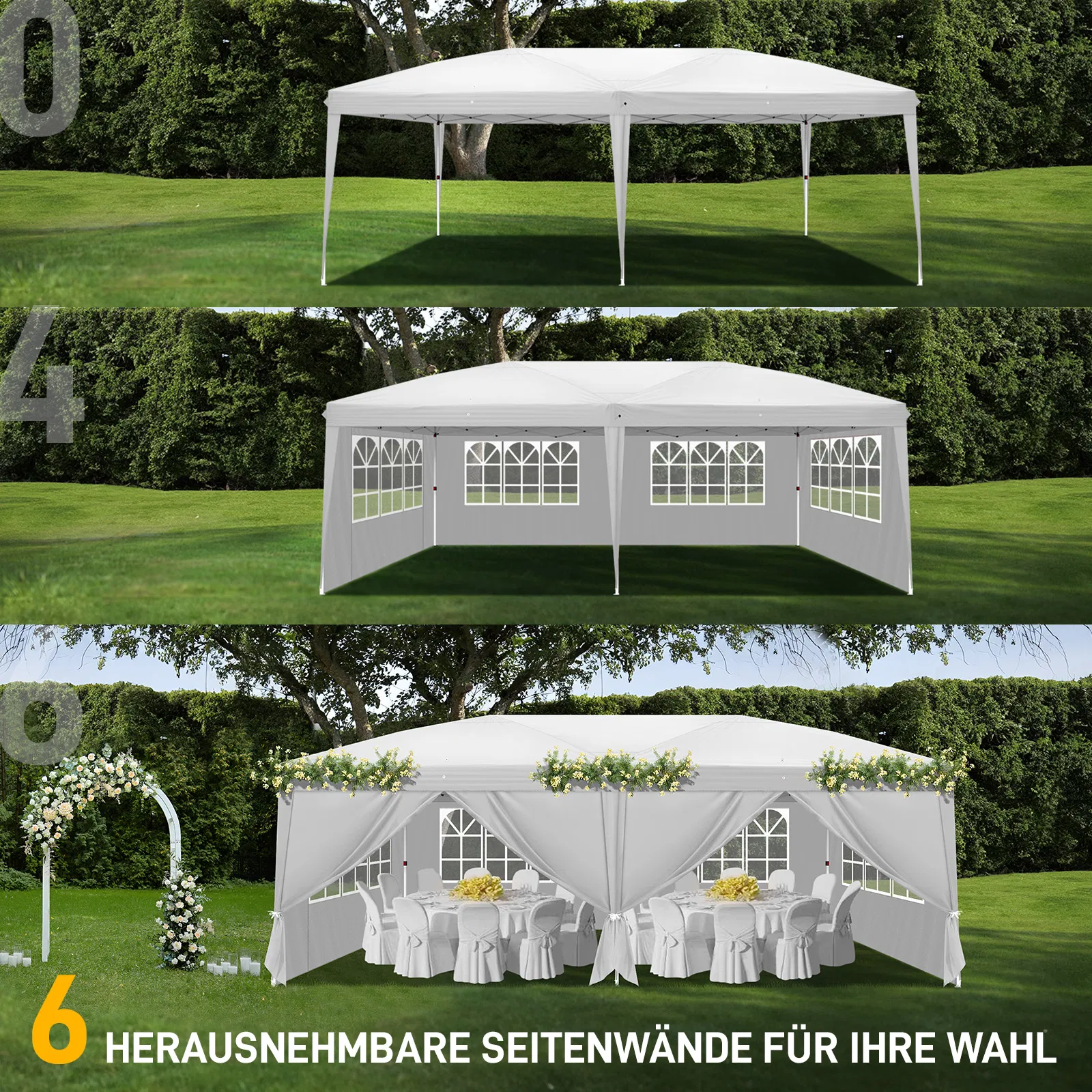 3 x 6m Four Windows Practical Waterproof Folding Tent White image 8