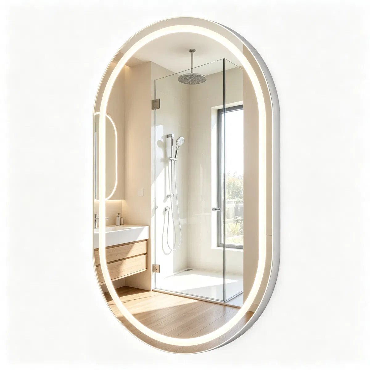 32x20" Oval LED Backlit Bathroom Mirror, 3 Color Temperatures Stepless Dimmable Vanity Mirror, Anti-Fog HD Silver Glass Makeup Mirror with Memory Function for Bathroom Decor