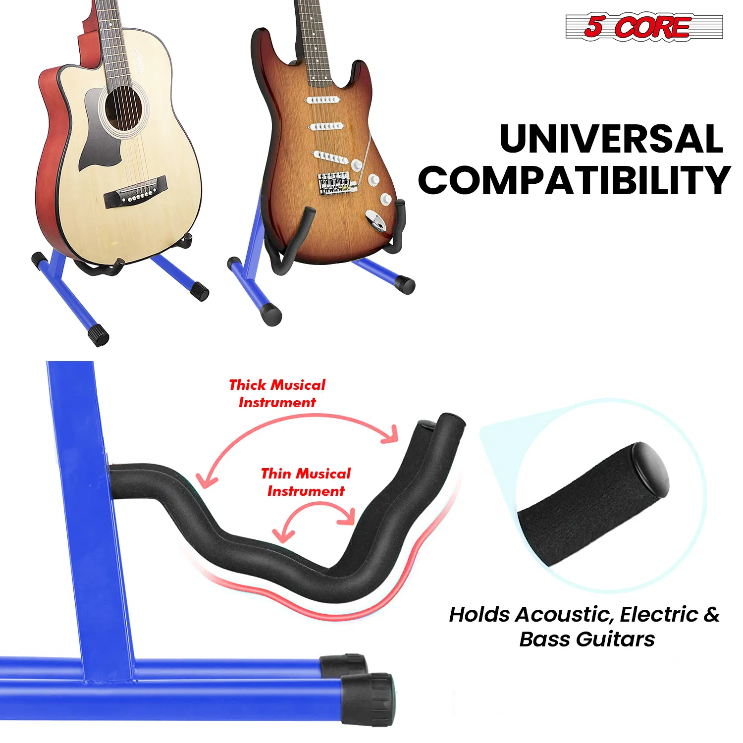 5 Core Guitar Stand A Frame w Soft Foam Arm Non Slip Rubber for Acoustic Electric Bass image 6