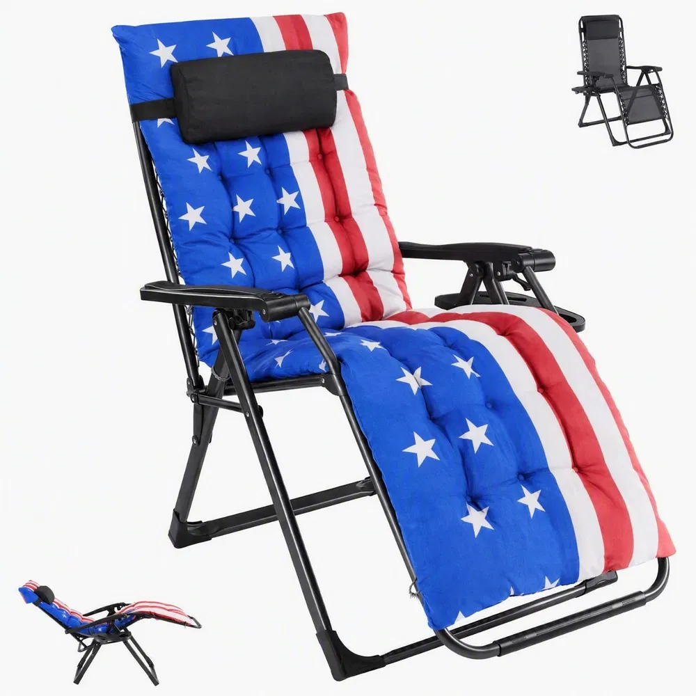 Zero Gravity Chair with Cushion, Folding Outdoor Lounge Chair with Cup Holder and Headrest for Patio, Strong Capacity image 8