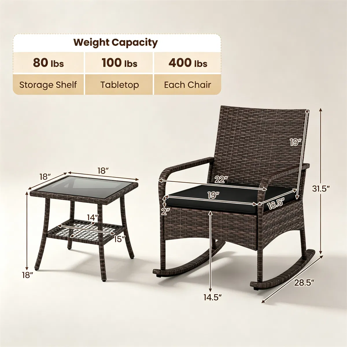 PE Wicker Rocking Chair Set, picture 4 of 5