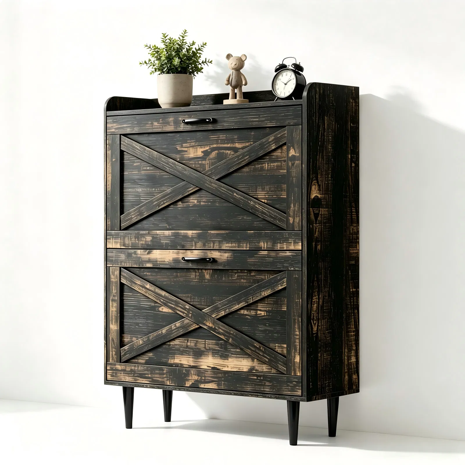 2-Drawer Top-Mounted Barn Door Shoe Cabinet Melamine Board Embossed MDF Shoe Cabinet 31.61*9.45*39.37in… image 3