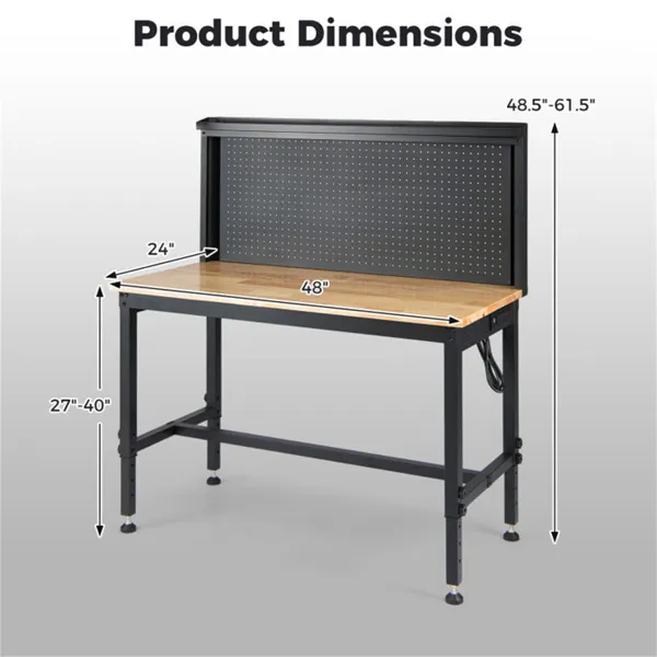 48" Heavy-duty Workbench 2000LBS Capacity 7-Level Height β photo 8