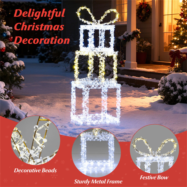 3ft Lighted Christmas Gift Boxes - 200 LED Lights (Warm/Cold White), Acrylic Beads, Multi-Color-22