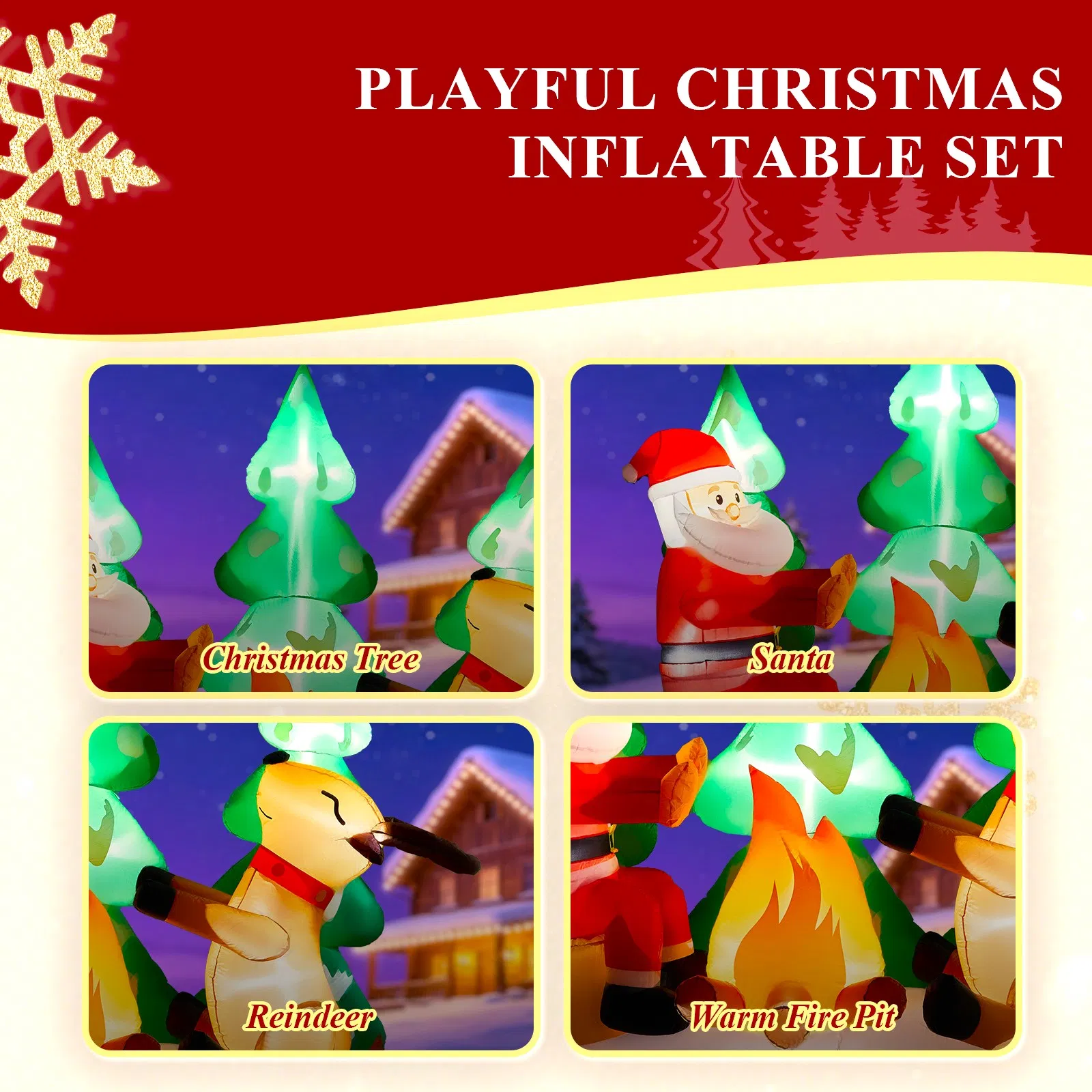 9FT Lighted Christmas Inflatable Decoration, Inflatable Santa and Reindeer Around Campfire, Funny Blow Up… image 4