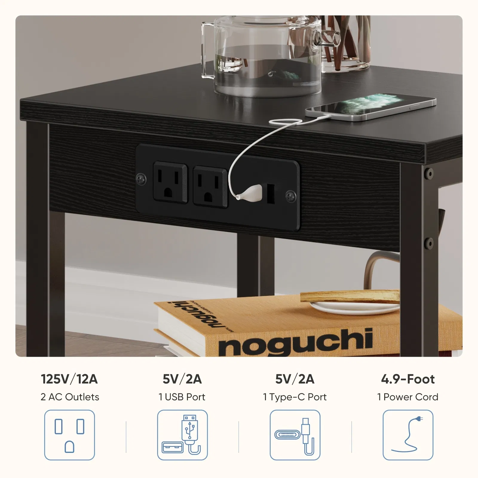 Charging Side Table with Adjustable Shelves, picture 2 of 8