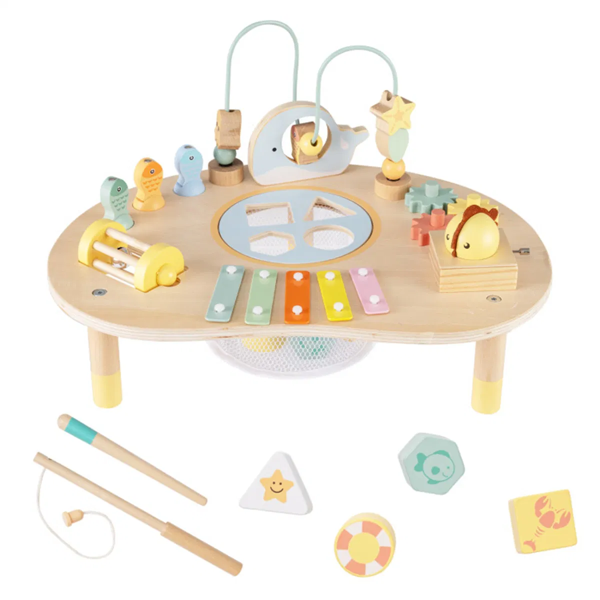 7-in-1 Wooden Baby Activity Table 12M+ Sensory Play Table with Music & Shape Sorting