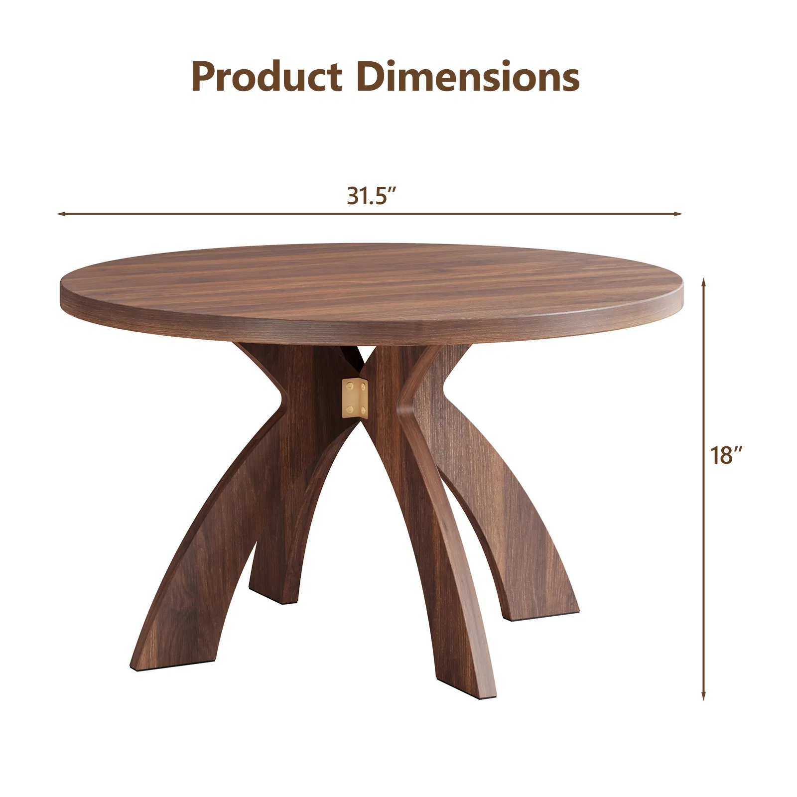 Round Coffee Table, 31.5 Inch Walnut Finish MDF Coffee Table with Curved Cross Legs, Modern Minimalist… image 3
