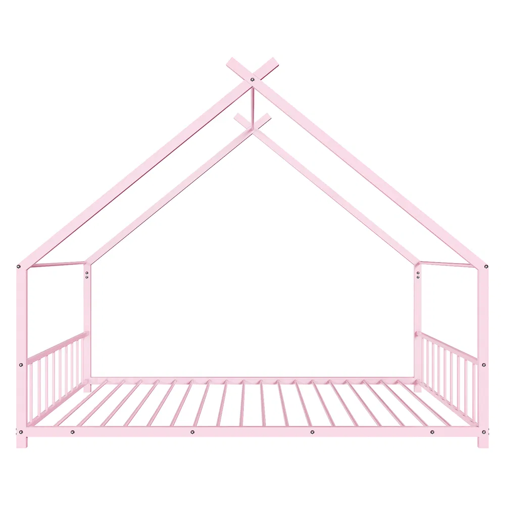 Pink Flat Bed House Shape with Side Guardrails Twin Children's Iron Bed image 16