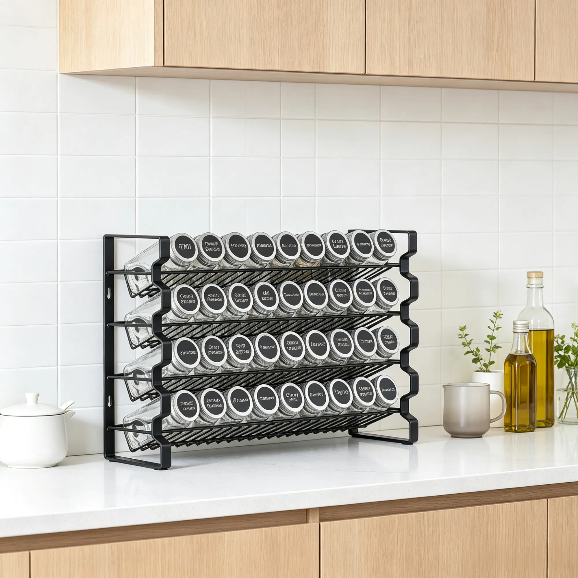 Spice Rack Organizer for Cabinet (18x11"), Seasoning Organizer Set with 36 Jars, Labels & Funnel