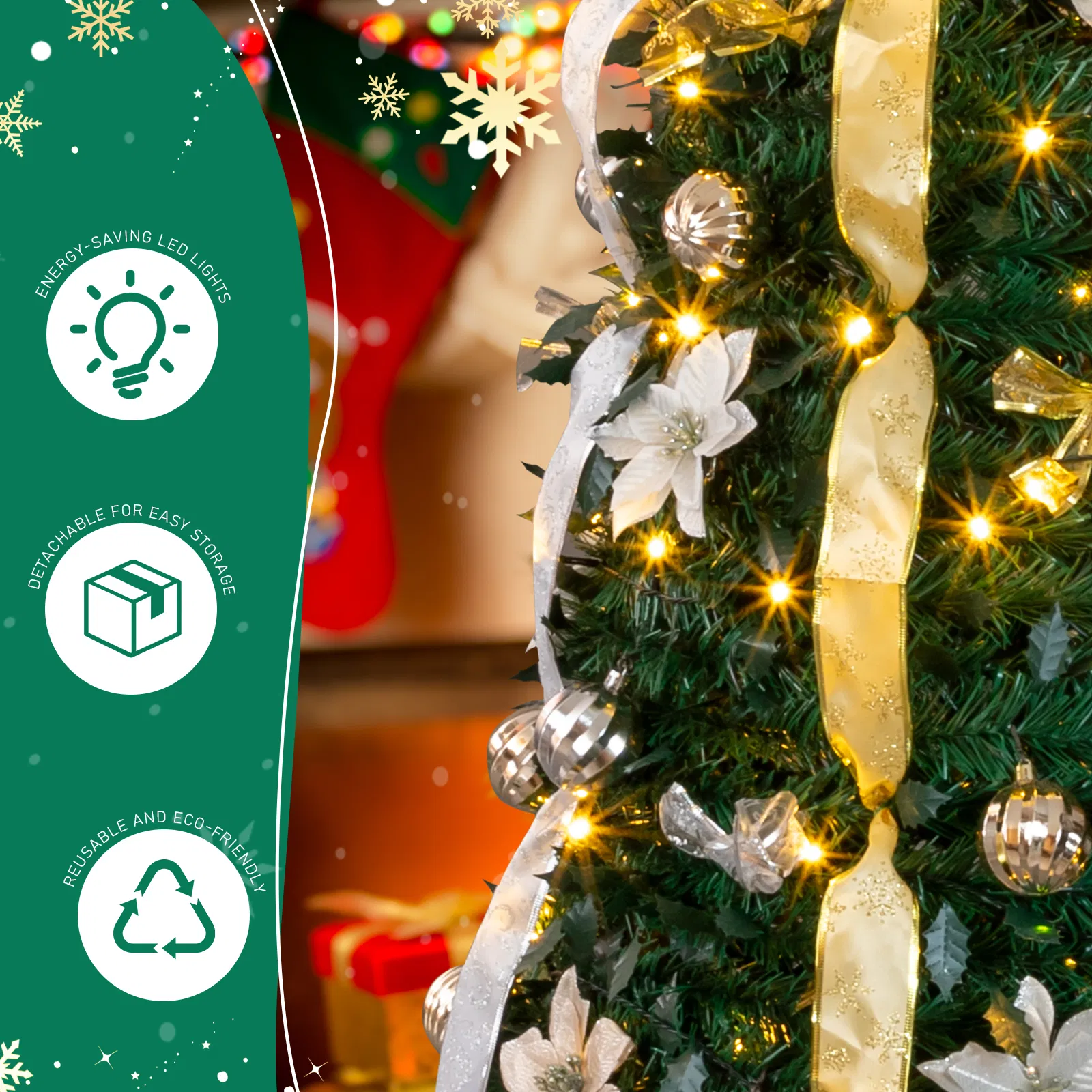 7 FT Fully Decorated Pre-lit Christmas Tree, Pop Up Artificial Xmas Tree with 200 Warm Lights Remote… image 15