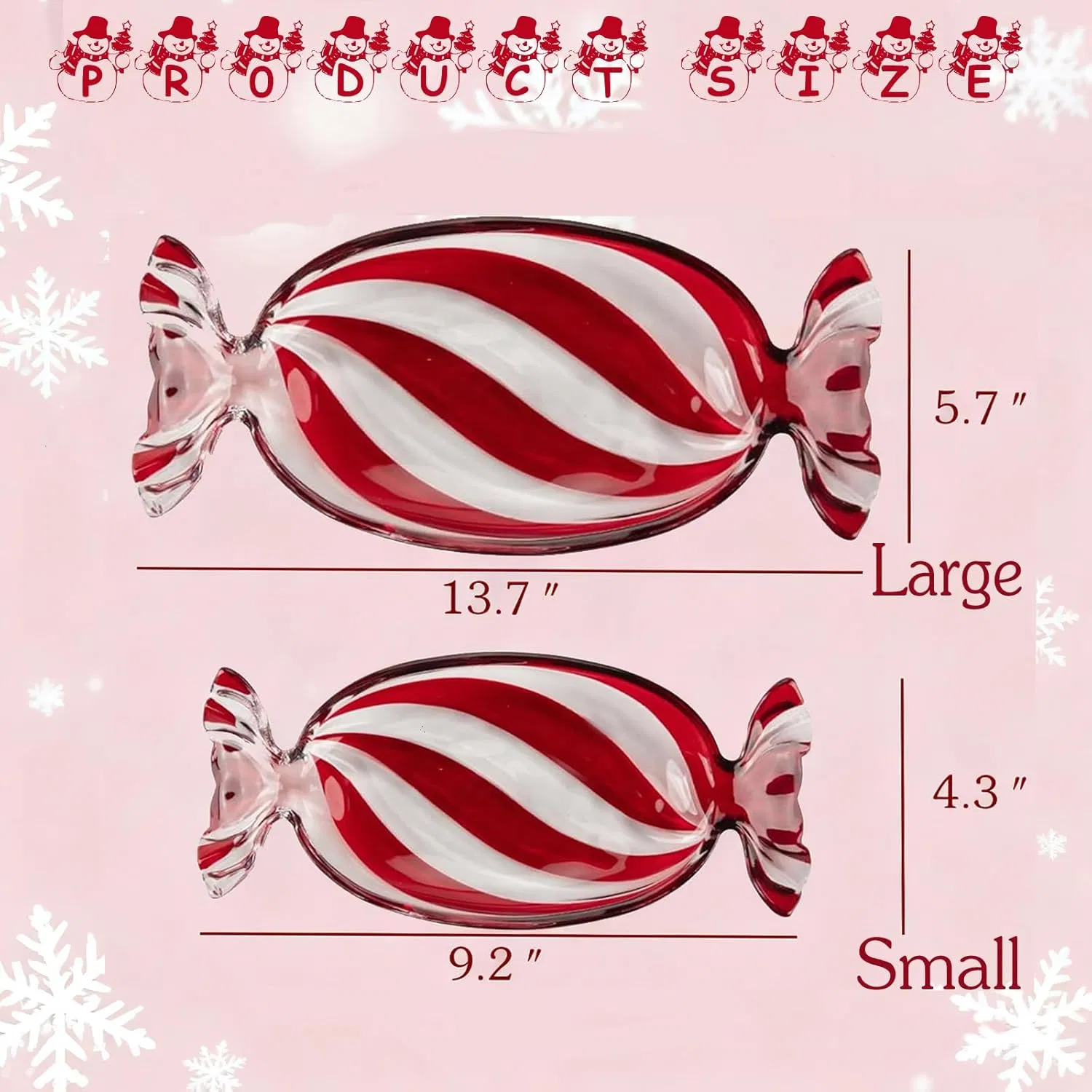 Christmas Candy Glass Plate, Christmas Theme Serving Tray for Holiday Desserts, Cookies & Candy Display, Festive Party Bowl, Red XMAS Decorations Small 9.2x4.3 Inch image 3