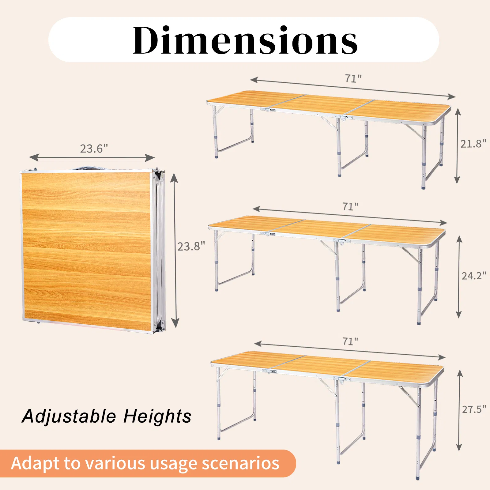 6ft Aluminum Alloy Folding Table wood grain color image 5