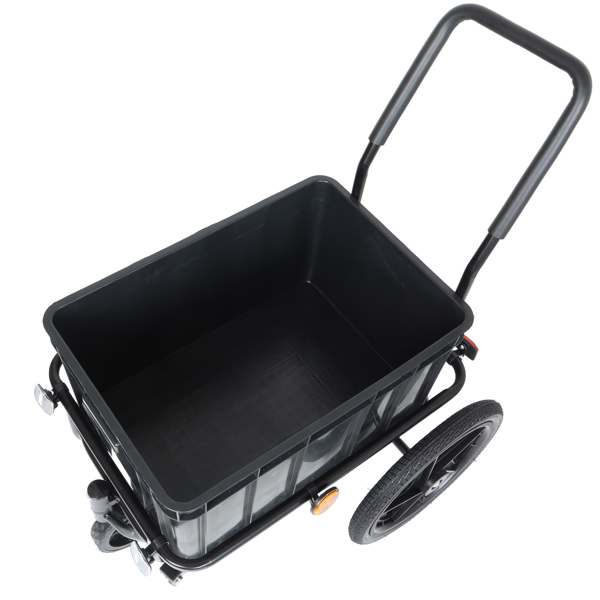 2-in-1 Bike Cargo Trailer Pushcart, Bicycle Trailer with Removable Box and Waterproof Cover, Black, Pushcart Stroller with Tow Hitch and Removable Handlebar, black -47