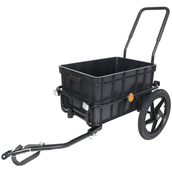 2-in-1 Bike Cargo Trailer Pushcart, Bicycle Trailer with Removable Box and Waterproof Cover, Black, Pushcart Stroller with Tow Hitch and Removable Handlebar, black -46